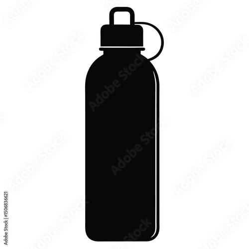 Black Water Bottle with Cap and Handle for Sports or Travel Use