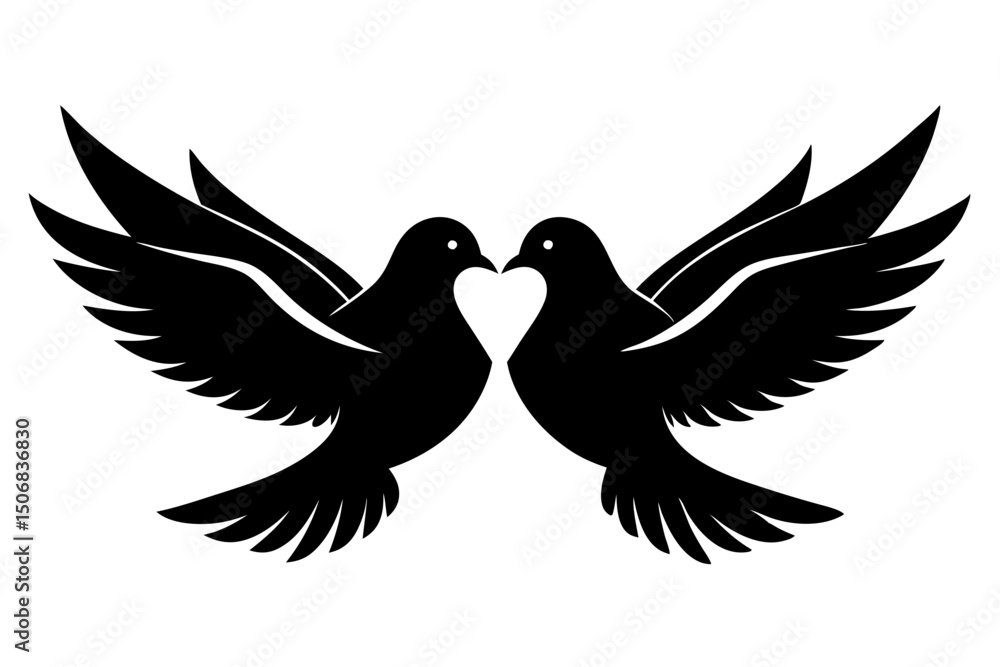 Fototapeta premium Two Black Doves in Love Silhouette