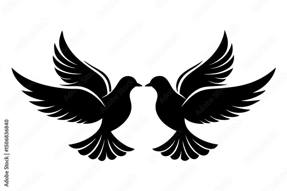 Fototapeta premium Two Doves Silhouette Facing Each Other Isolated on White