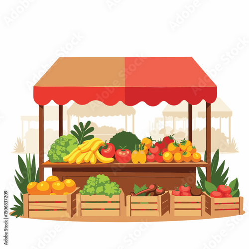 Colorful market stall overflowing with fresh fruits and vegetables, abundance