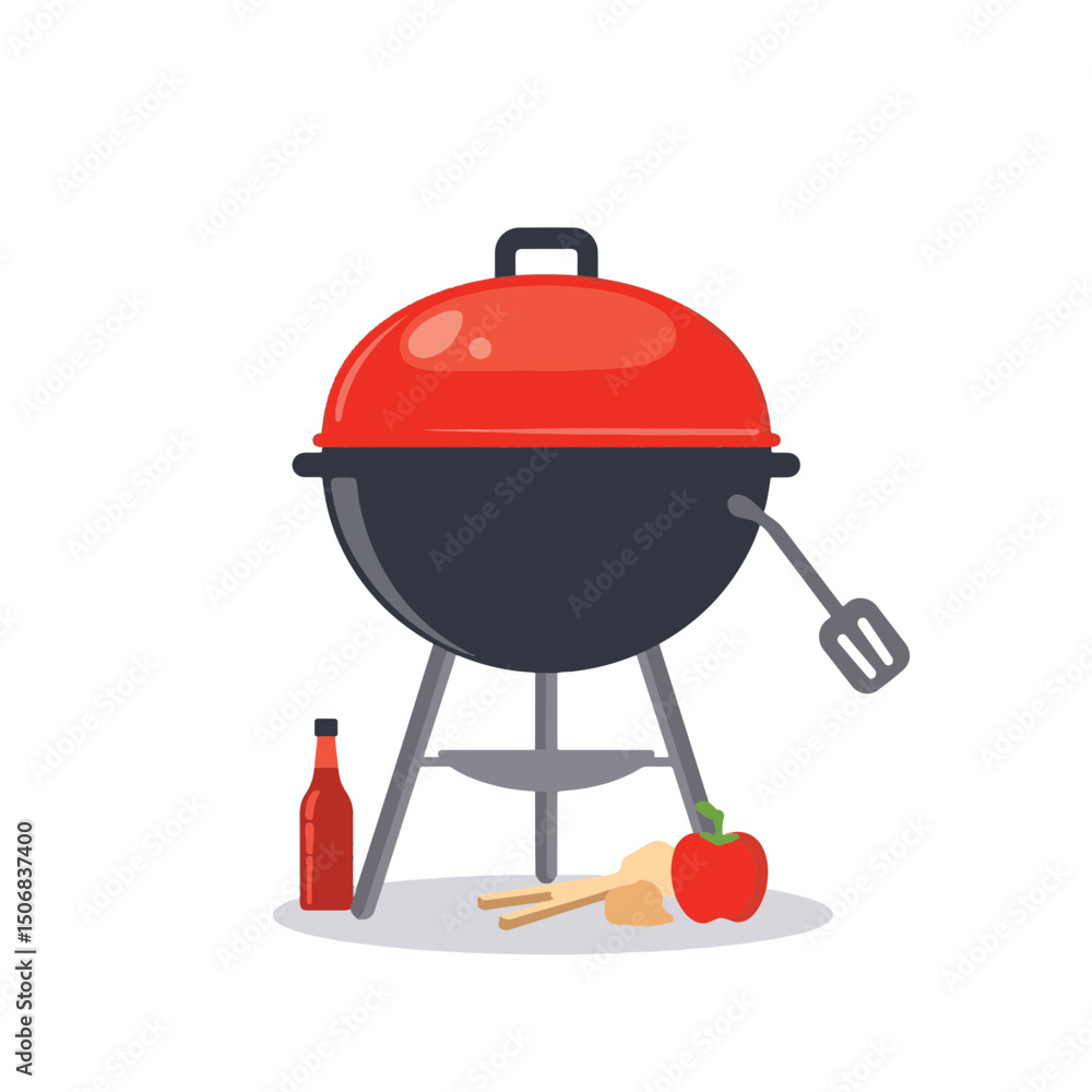 Fototapeta premium Classic barbecue grill with tools ready for Canada Day celebration