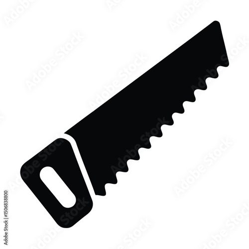 HighContrast Silhouette of a Hand Saw with Handle and Jagged Blade Design
