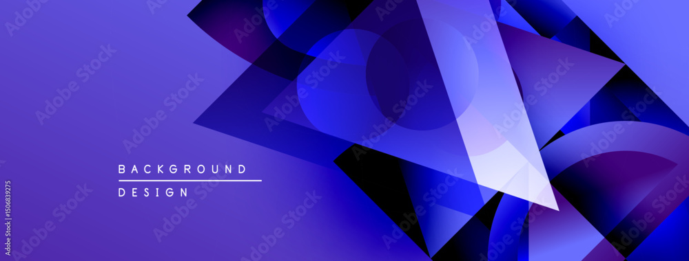 Obraz premium Abstract purple background features overlapping geometric shapes. Gradient colors create depth, modern design elements present.