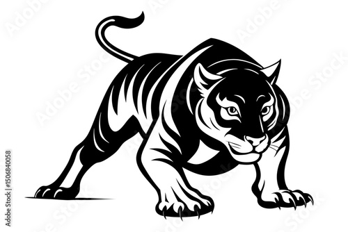 Tiger Graphic Black and White Stalking Silhouette