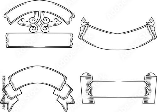 some blank banner or ribbon designs drawn with line illustrations