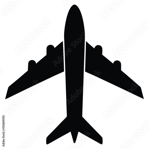 Silhouette of Jet Airplane Flying, Top View Showing Engine Pods and Tail Fins