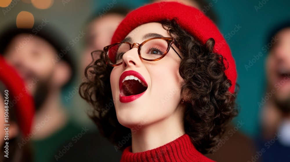 Fototapeta premium Joyful Gathering of Friends and Family Singing Together with Enthusiasm in a Vibrant Atmosphere