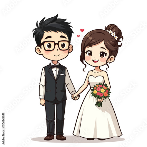illustration cartoon marriage men and women wearing dress and suit line art illustration vector marriage cartoon style