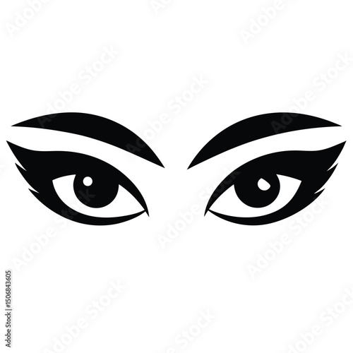 Stylized Eyes Bold Black Silhouette with Dramatic Eyebrows and Lashes