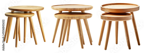 Stylish Wooden Nesting Tables on Transparent Background