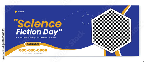 World National Science fiction day Facebook cover. Happy world science fiction day celebration
