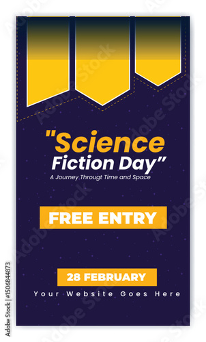 World National Science fiction day instagram story design. Happy world science fiction day celebration