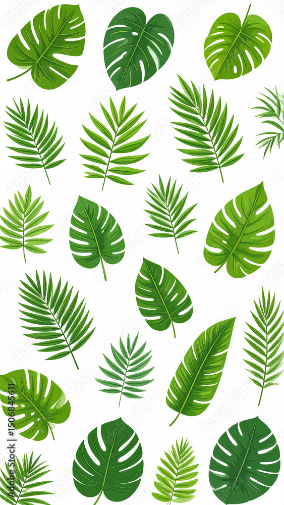 Botanical pattern with tropical leaves on white – modern and fresh Botanical pattern with tropical leaves on white – modern and fresh