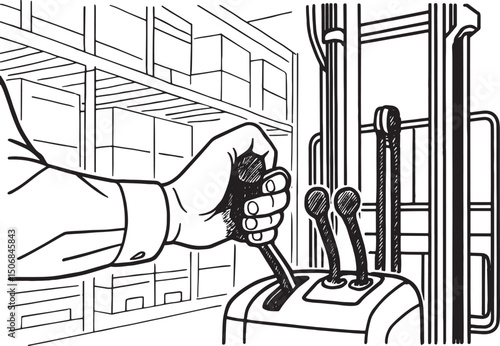 Driver hands operating forklift controls