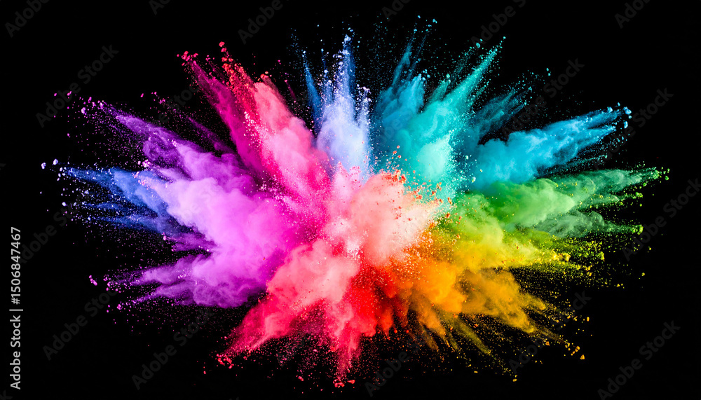 Fototapeta premium Colorful Holi powder explosion on black background