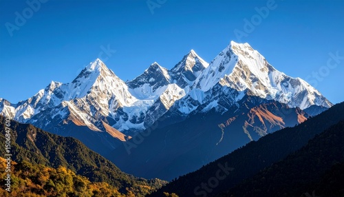 Wallpaper Mural Elegant landscape photo of towering snow-capped mountains under a clear blue sky, majestic peaks Torontodigital.ca