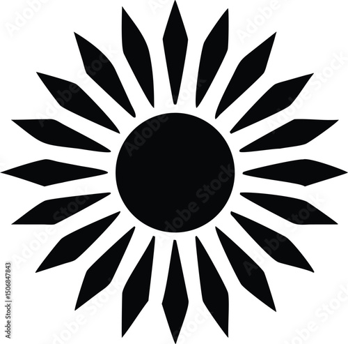 Black and White Sun with Rays Vector for Celestial Graphic Design