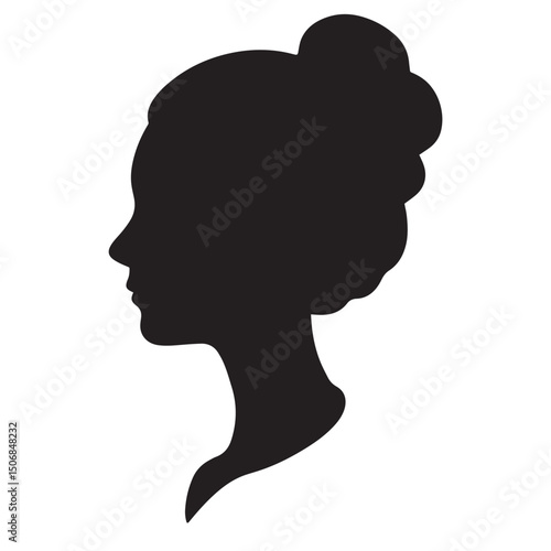 Vintage Woman Silhouette Vector – Elegant Female Profile Portrait in Black, Retro Style Lady Head Graphic Art Illustration Design