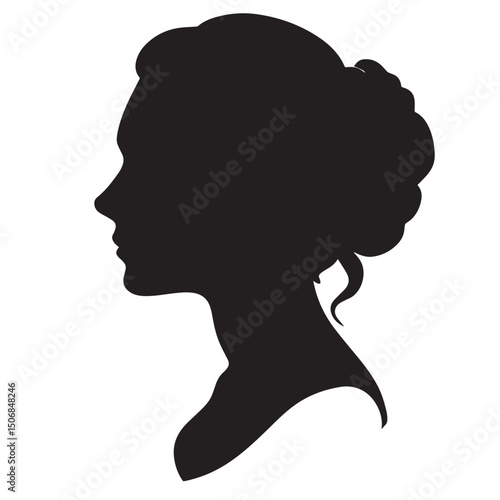 Vintage Woman Silhouette Vector – Elegant Female Profile Portrait in Black, Retro Style Lady Head Graphic Art Illustration Design