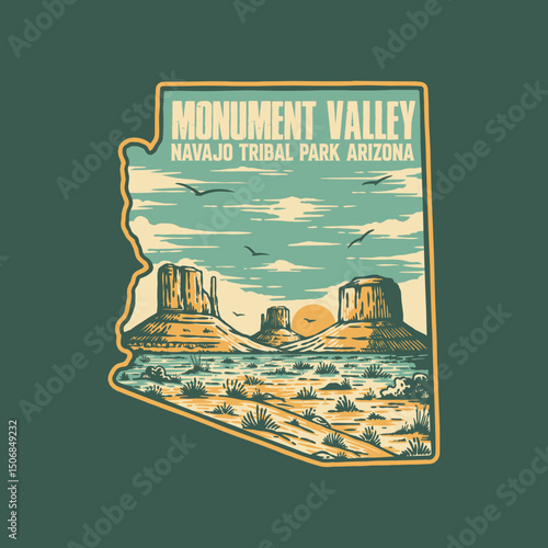 Vintage Vector  Monument Valley Navajo Tribal Park Arizona  for badge and merchandise design	