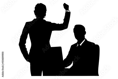 Business people silhouette vector illustration of a businessman and businesswoman discussing depicting tense power dynamics and professional disagreement 