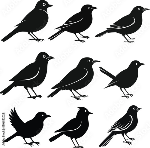 Wallpaper Mural set of birds silhouette on white Torontodigital.ca