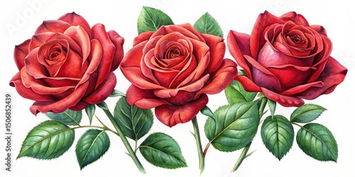 Watercolor Red Roses Trio B...