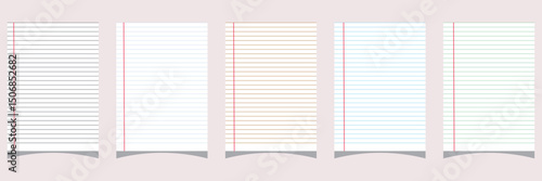 Set of rule Paper sheets. Creative vector illustration of realistic square, lined paper blank sheets set. Art design lines, grid page notebook with margin. Ruled notebook paper are on dark background.