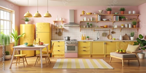 Yellow Kitchen Interior Des...