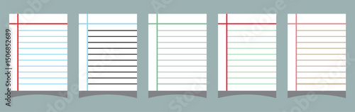 Set of rule Paper sheets. Creative vector illustration of realistic square, lined paper blank sheets set. Art design lines, grid page notebook with margin. Ruled notebook paper are on dark background.