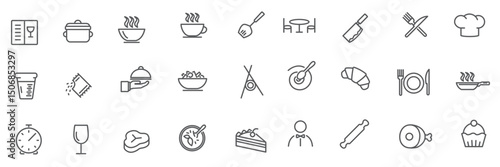 Set linear restaurant icons food icons simple design