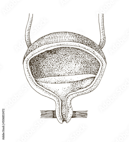 Human bladder anatomy hand drawn vector