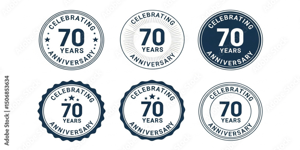 Obraz premium 70 Years Anniversary Celebration Stamp Set | Vector Illustration for Logo, Icon, Badge, and Milestone Design