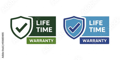 Lifetime Warranty Icon Set with Shield and Check Mark | Guarantee Badge for Product Quality Assurance and Customer Service