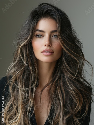woman with luxurious long hair displaying a seamless blend of hues from shadbush and balisage coloring