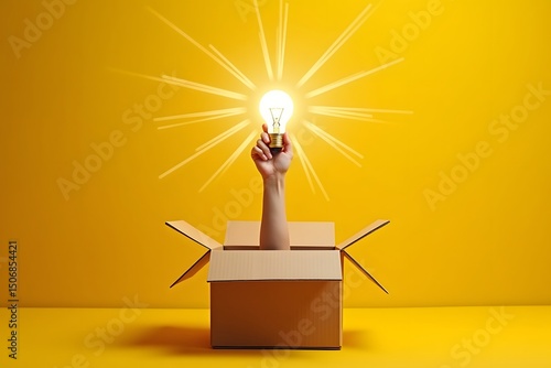 Think outside the box idea innovation concept lightbulb solution bright