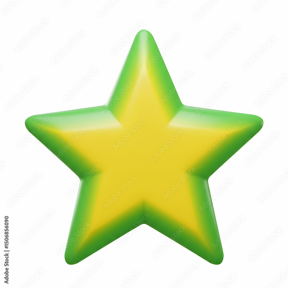 Obraz premium 3D Rendered Yellow and Green Star: Graphic Element, Award Icon, Rating Symbol, Shiny Five-Pointed Star, Vector Illustration