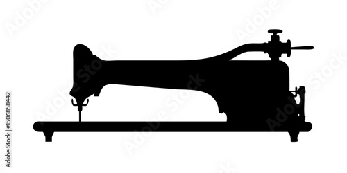 Retro black antique sewing machine isolated on white background.Simple Silhouette of a Vintage Sewing Machine.A clean, bold silhouette of a vintage sewing machine.
