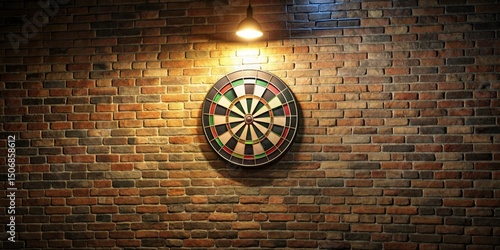Dartboard on Brick Wall Illuminated Composition, Game Night Concept, Pub Decor dartboard, brick wall