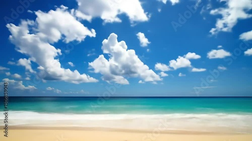 Wallpaper Mural Stunning Beach Scene Azure Ocean, White Sand, and Fluffy Clouds Torontodigital.ca
