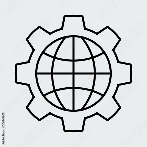 Globe icon. Earth symbol with cogwheel stock illustration
