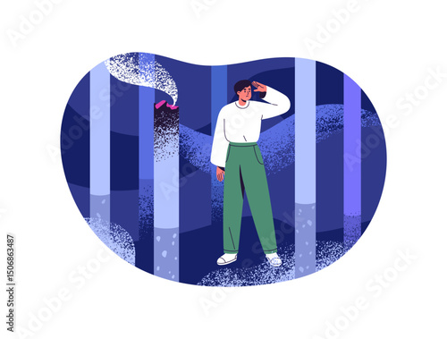 Smoking addiction concept. Nicotine and tobacco dependence. Sad person suffers from bad habit, abuses cigarettes, cigs, weed, looks for way out. Flat isolated vector illustration on white background