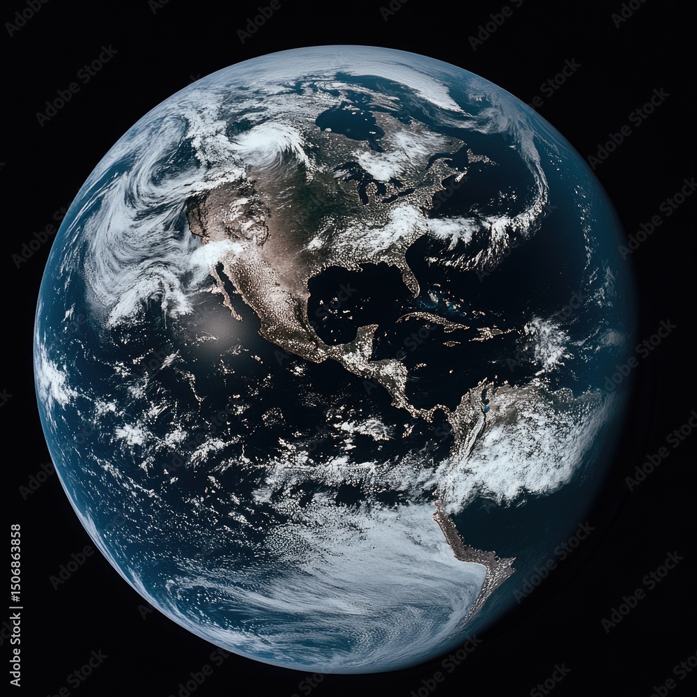 Naklejka premium Earth from Space, Nighttime View