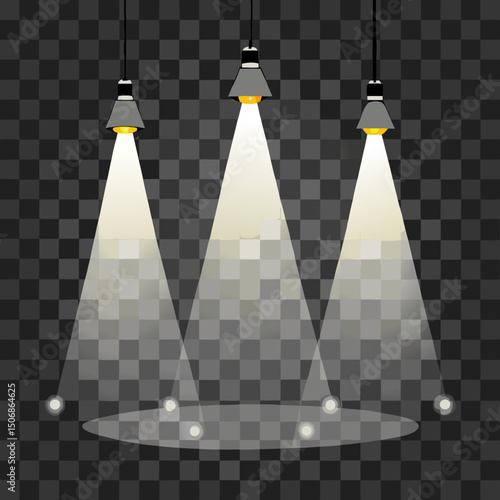 Bright white spotlights on a transparent background 