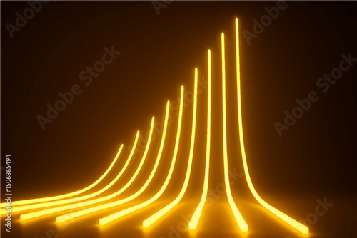 3d render. Abstract background of yellow neon lines ascending. Modern digital wallpaper. Streaming power.