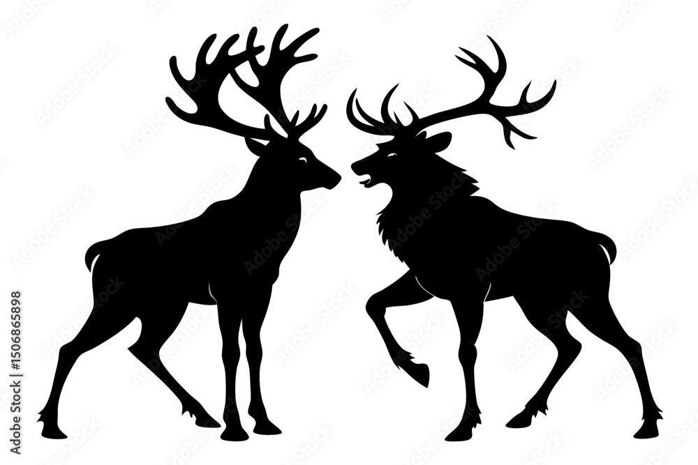 Fototapeta premium Deer Silhouettes Talking Wildlife Animals Antlers Isolated
