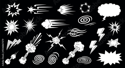 White Comic Speed and Impact Doodle Set