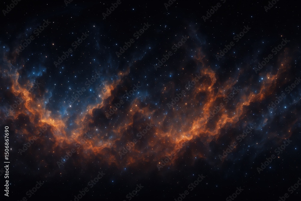 Naklejka premium 360 Degree Space Nebula Panorama Equirectangular Projection Environment Map HDRI Spherical Background Stars Clouds Cosmic Dust 3D Illustration Sci Fi Art