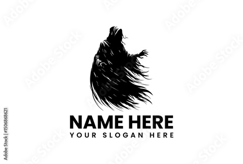An ominous hooded figure in flowing black robes with a skeletal hand reaching out vector