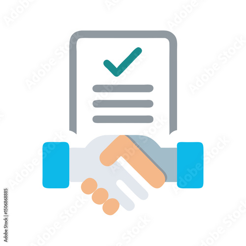 Successful business agreement handshake over contract document on White